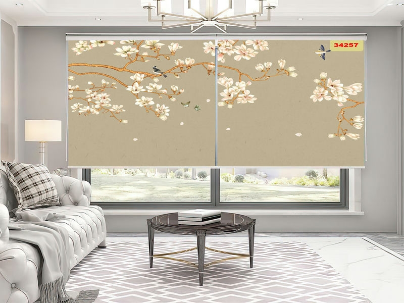 rèm cuốn in tranh 3D phòng khách