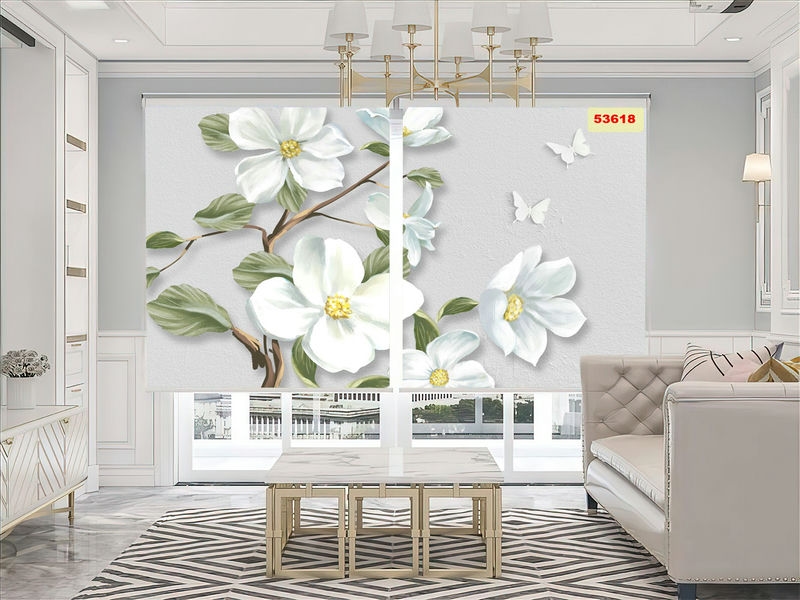 rèm cuốn in tranh 3D phòng khách