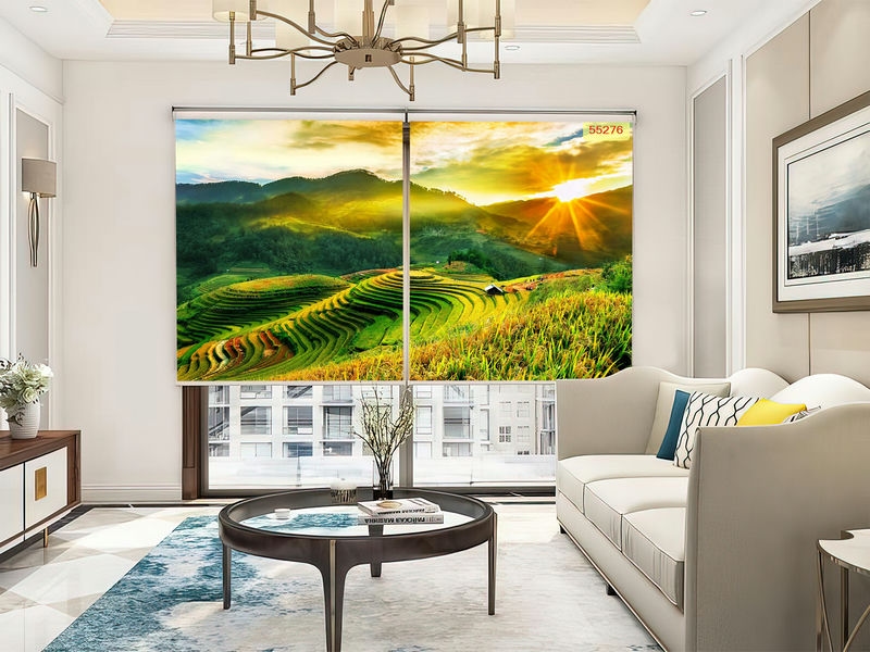 rèm cuốn in tranh 3D phòng khách