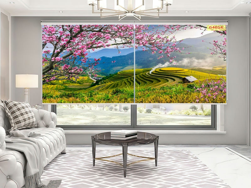 rèm cuốn in tranh 3D phòng khách